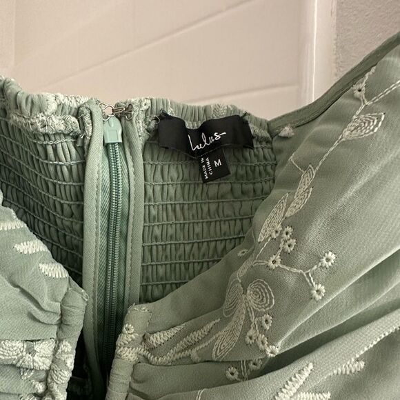 Lulus Cutest Icon Sage Green Embroidered Off-the-Shoulder Mini Dress - Picture 7 of 10